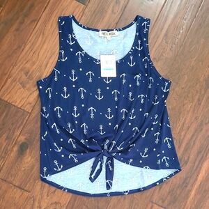 NWT Pretty Rebellious Sleeveless Navy Blue Nautical Tie Front Top size XL